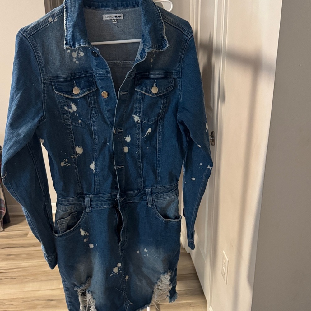 Fashion Nova Blue Denim Long Sleeve Dress